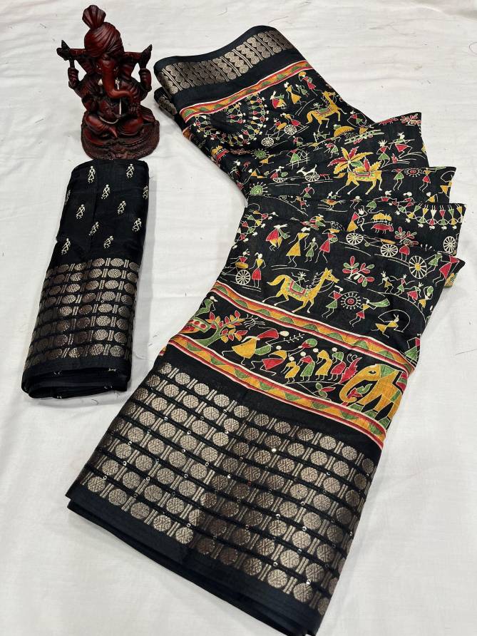 Wow Qalamkari Dola Silk With Jacquard Sequence Non Catalog Saree
